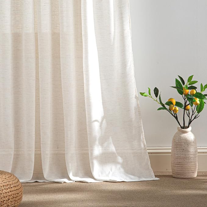 RYB HOME Linen Sheer Curtains Extra Long Window Drapes Light & Airy Translucent - Image 5