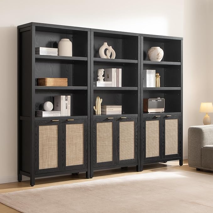 SICOTAS Bookcase 71" Tall Bookshelf 5 Tier Rattan Boho Bookcase - Image 8