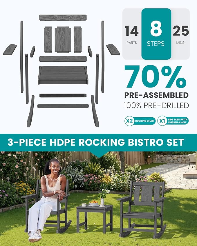SERWALL Outdoor Rocking Chairs Set of 2 - Image 6