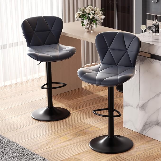 Nalupatio Modern Bar Stools Set of 2, Adjustable Faux Leather Upholstered by Nalupatio