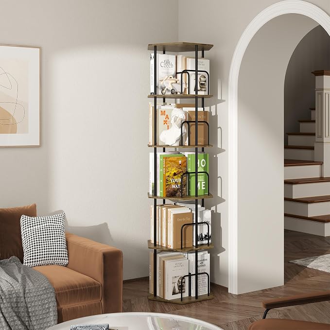 SUNMORY 5 Tier Rotating Bookshelf Tower, Revolving 360 ° Spinning Bookcase - Image 8