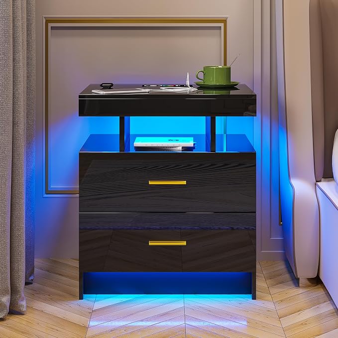 HNEBC Auto LED Nightstand with Wireless Charging Station & USB Ports, High - Image 4