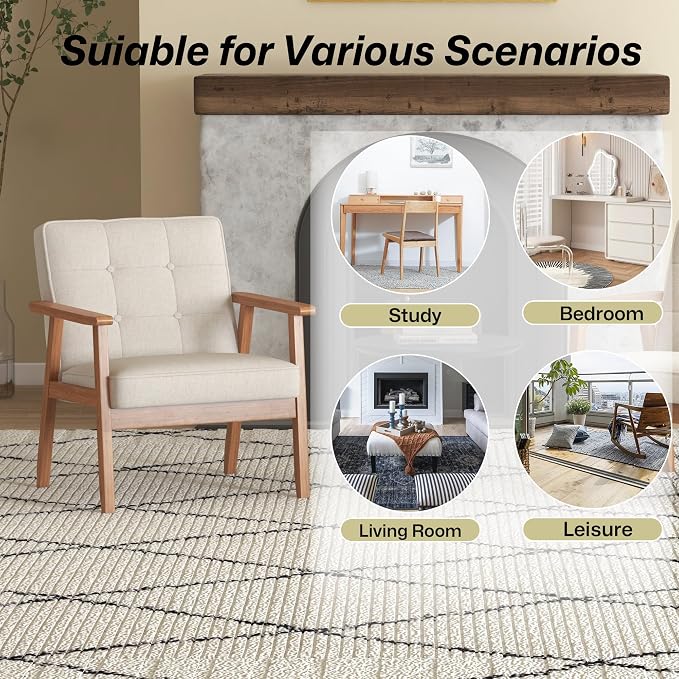 Modern Accent Chair with Arm Rest, Upholstered Linen Fabric Leisure Chair with - Image 9