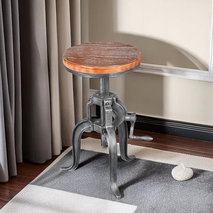 Topower Antique Industrial DIY Crank Stool Cast Iron Three-Legged Chair Bar - Image 9