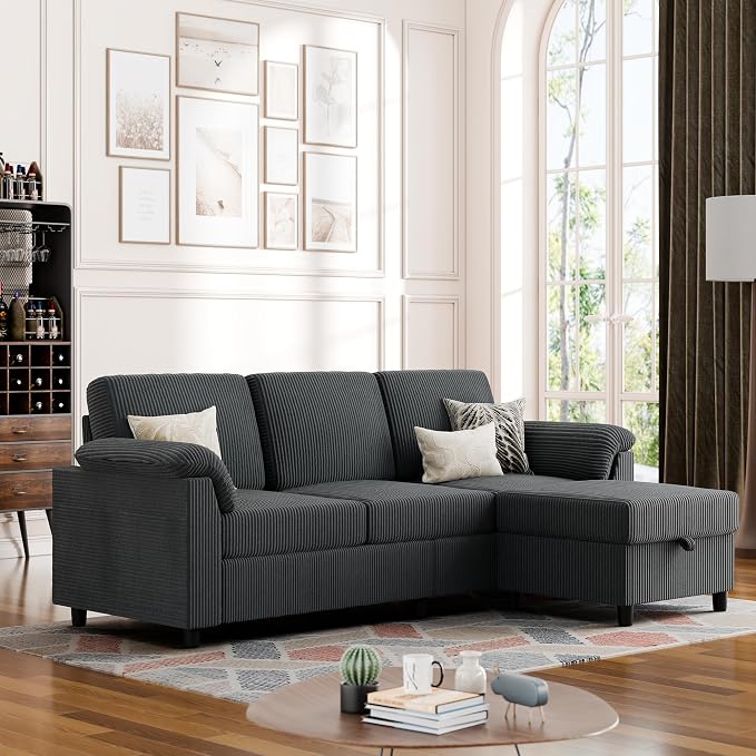 Vongrasig Convertible Sectional Sofa Couch, 3 Seat L Shaped Sofa by Vongrasig