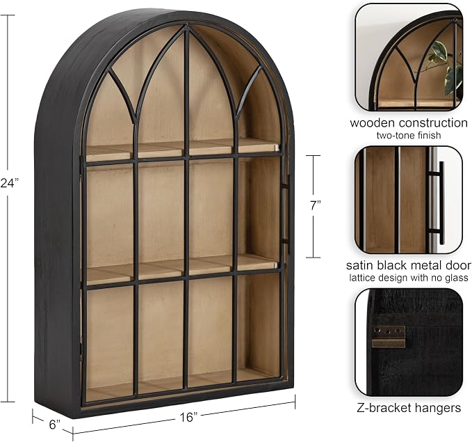 Kate and Laurel Megara Decorative Wooden Hanging Arched Wall Cabinet - Image 3