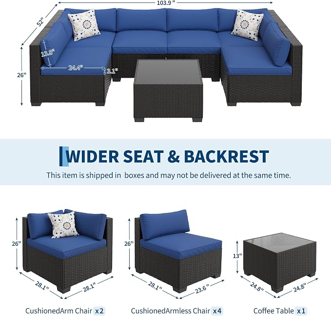 GarveeHome 7-Piece Modular Outdoor Patio Set, Sectional Rattan Wicker Sofa - Image 2