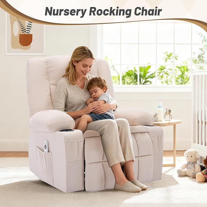 Rocker Recliner Chair with Massage and Heat, Nursery Rocking Chairs - Image 7