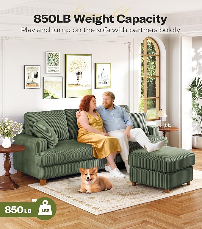 87in Corduroy Couch, Kidirect Sofa No Tool Assembly, Comfy Couches - Image 5