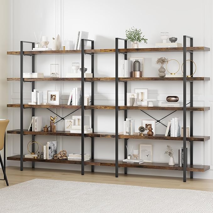 OtterOasis Bookshelf Set of 2, Heavy Duty 5-Tier Industrial Bookcase, 120lbs by OtterOasis