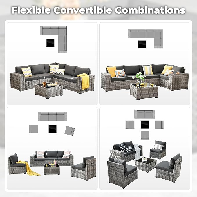 ovios 6 Pieces Patio Furniture Set, Outdoor Wicker Sectional Sofa - Image 6