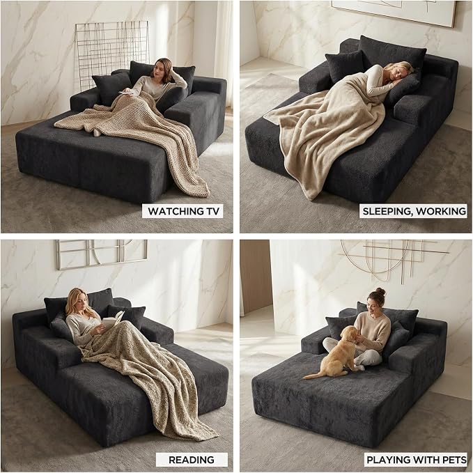 Sytopia Chaise Lounge with Armrests, Oversized Sofa Bed with 3 Pillows - Image 6