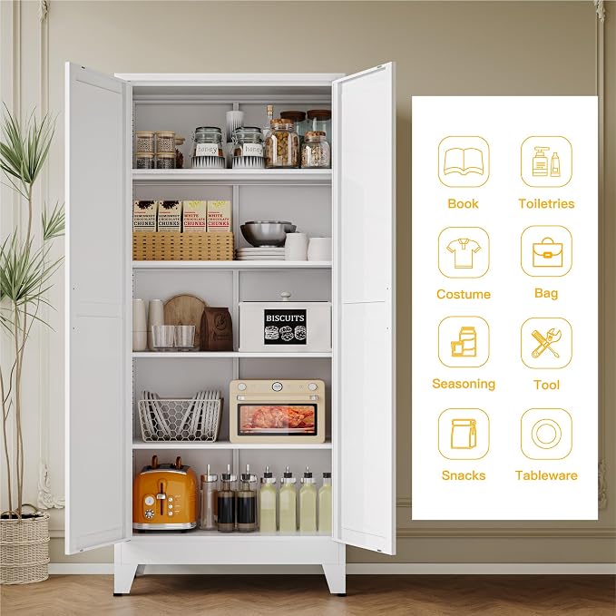 YAUWOH 71''Metal Cabinet with 4 Adjustable Shelves, 5-Tier Pantry Storage - Image 4