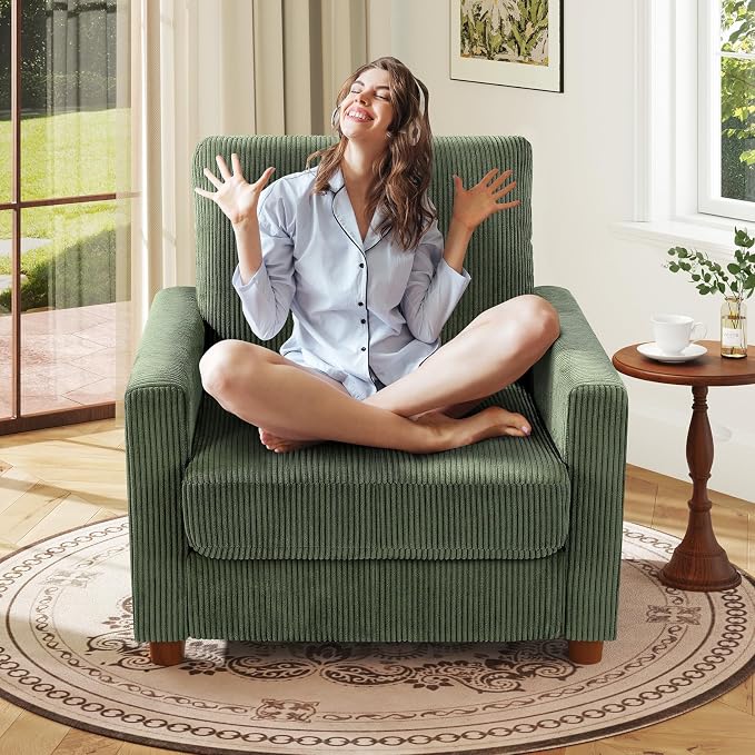 Kidirect 35.5in Corduroy Sofa Accent Chair, Tool-Free Setup Living Room Couch by Kidirect