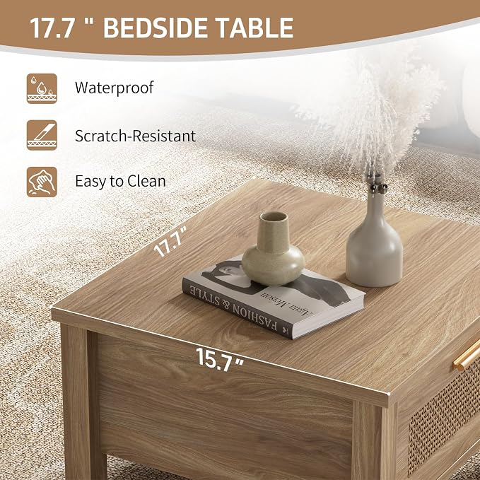 Rattan Nightstand Set of 2, Natural Style Night Stand - Image 5