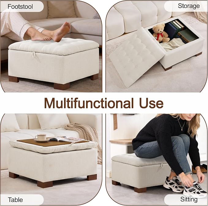 WUTUTUEE 30" Fabric Square Storage Ottoman - Image 6