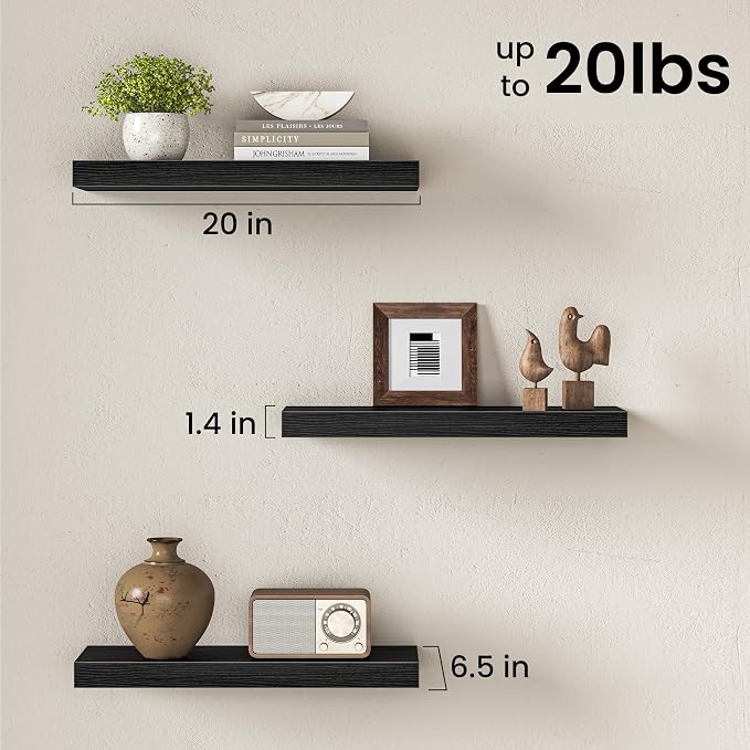 Fun Memories 20 Inch Floating Shelves Wall-Mounted, Engineered Wood Wall Shelves - Image 3