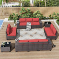 ALAULM 12 Pieces Outdoor Patio Furniture Set Sectional Sofa Sets Brown PE by ALAULM