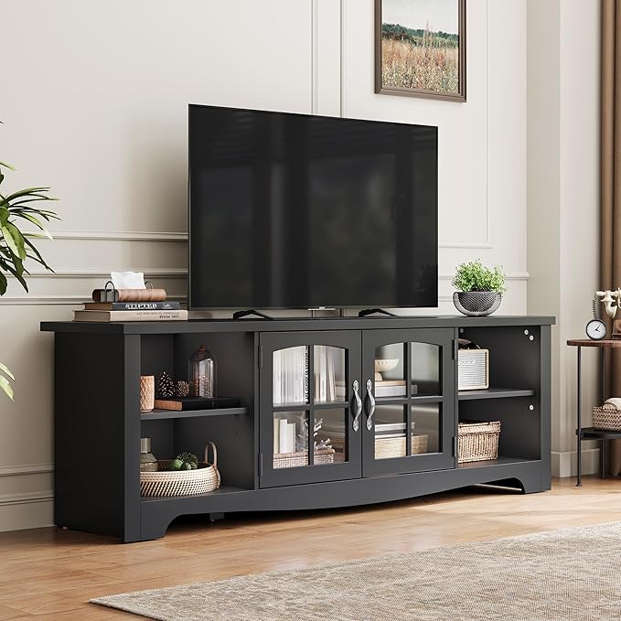 LINSY HOME TV Stand for 75 Inch TV, Modern Farmhouse Entertainment Center - Image 2