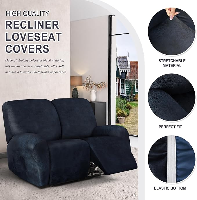 ANARACHON Leather Look Loveseat Recliner Cover, 6-Pieces Stretch Dual Recliner - Image 3