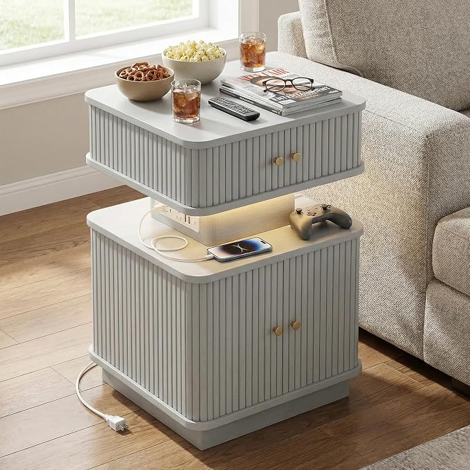 Nightstands Set of 2 with Charging Station, Modern Night Stands Set 2 with - Image 8