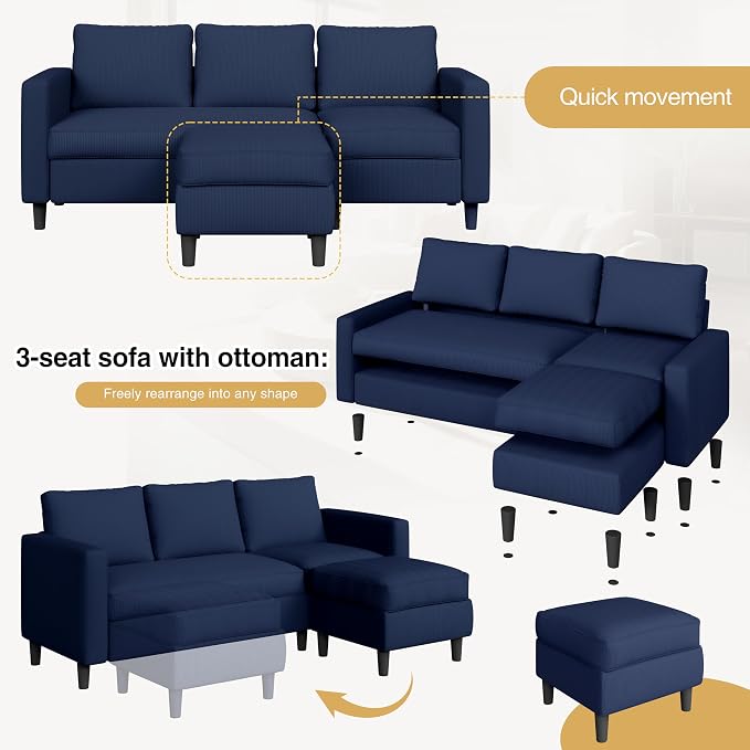 JAMFLY Couches for Living Room, 3-Seat Reversible Sectional Sofa - Image 5
