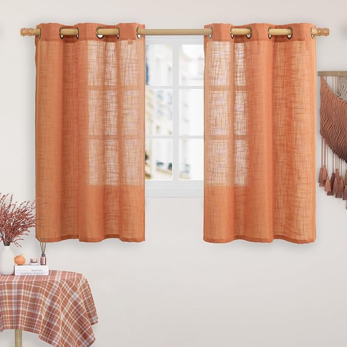 LAMIT Burnt Orange Linen Curtains 45 inches Long by LAMIT