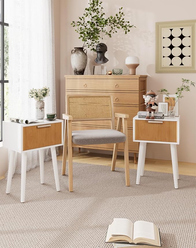 YMYNY Narrow Fluted Nightstand Set of 2, Small End Table, Modern Coffee Table - Image 8