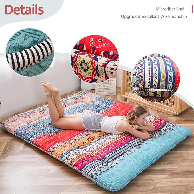MAXYOYO Bohemian Retro Floor Mattress Vintage Floral Japanese Futon Mattress - Image 7