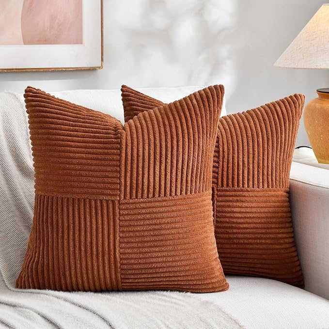 Fancy Homi 2 Packs Rust Decorative Throw Pillow Covers 22x22 Inch by Fancy+Homi