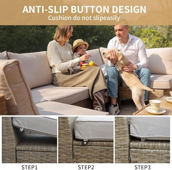 JOYURE 5 Piece Wicker Patio Furniture Set, Outdoor Conversation Sectional Sofa - Image 5