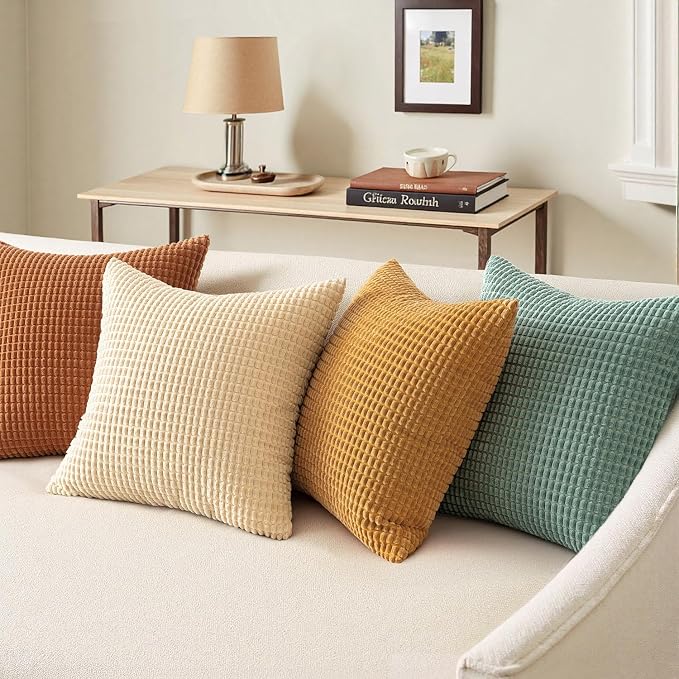MIULEE Boho Farmhouse Decorative Pillow Covers 18x18 Inch Set of 4 Rustic - Image 3