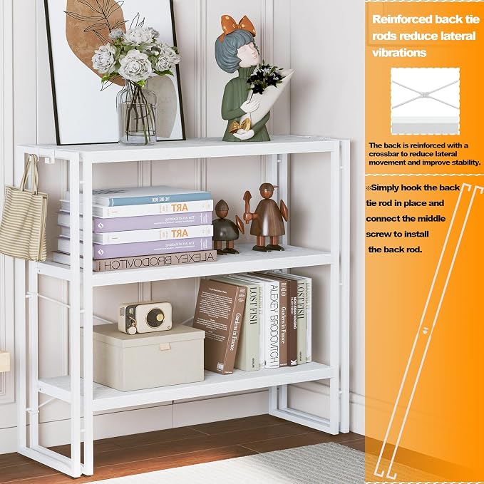 HCHQHS Bookshelf, 3-Tier Industrial Bookcase, Freestanding Horizontal - Image 4