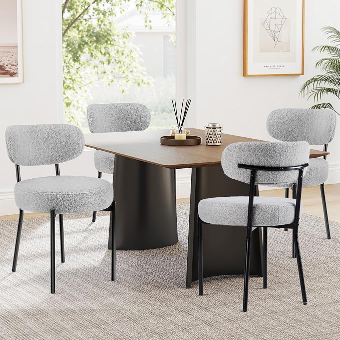 Sweetcrispy Dining Chairs Set of 4, Boucle Upholstered Modern Mid Century Round by Sweetcrispy