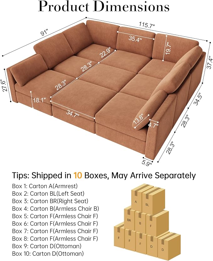 Oversized Modular Sectional Sleeper Couch, Solid Wood Frame, Removable Washable - Image 2
