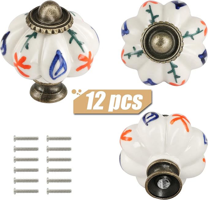 Ivory Pumpkin Knobs 12 Pack Ceramic Cabinet Knobs Vintage Drawer Pulls - Image 2