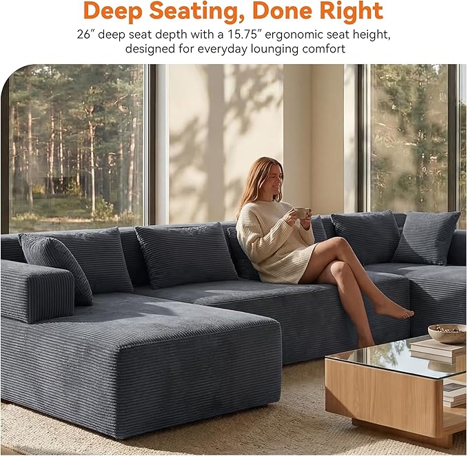 MONVANE 141" U Shaped Cloud Sectional Couch - Image 6