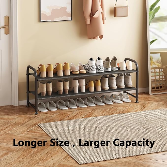 INGIORDAR Shoe Rack 2 Tier Long Storage Organizer Wide Metal Shoe Shelf - Image 4