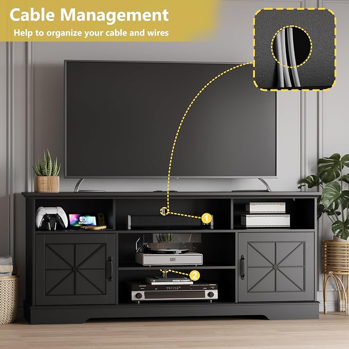 Xixini Farmhouse TV Stand for 65/60/55 Inch Tvs, Rustic Entertainment Center - Image 4