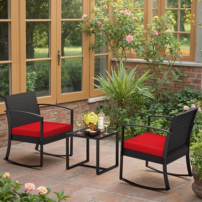 Greesum 3 Piece Outdoor Bistro Set, Imitation Rattan Conversation Set, Patio - Image 5