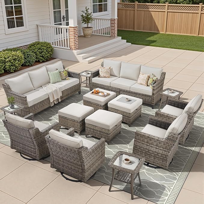 14 Piece Patio Furniture Set-High Back Outdoor Furniture Set Sectional Sofa by AMCLOBA