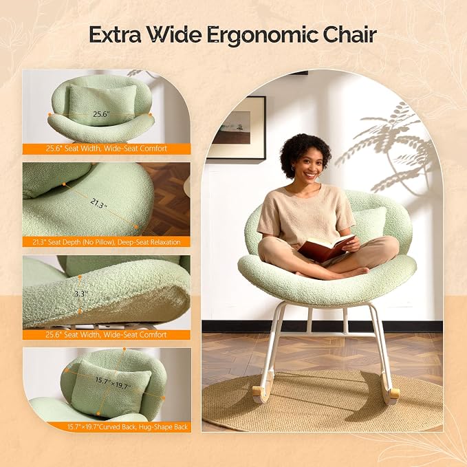 VINGLI 25.6" Extra Wide Criss Cross Nursery Rocking Chair, Cute Curved 115° - Image 6
