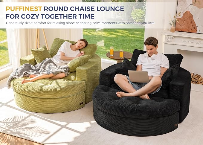MAXYOYO Oversized Round Chaise Lounge Sofa, Upholstered Lounge Chair - Image 4