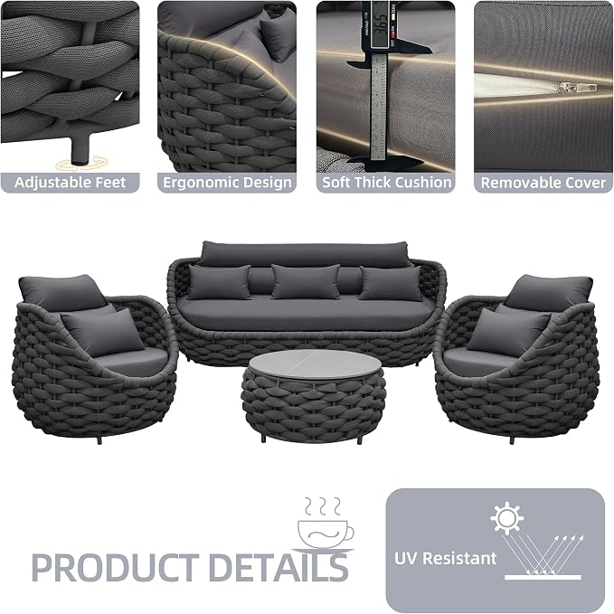 TWT Outdoor Patio Furniture Set-6 Pieces Aluminum Sectional Sofa, Metal Patio - Image 2