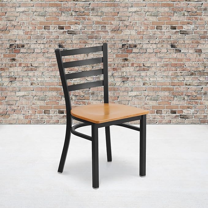 Flash Furniture 2 Pack HERCULES Series Black Ladder Back Metal Restaurant Chair - Image 2