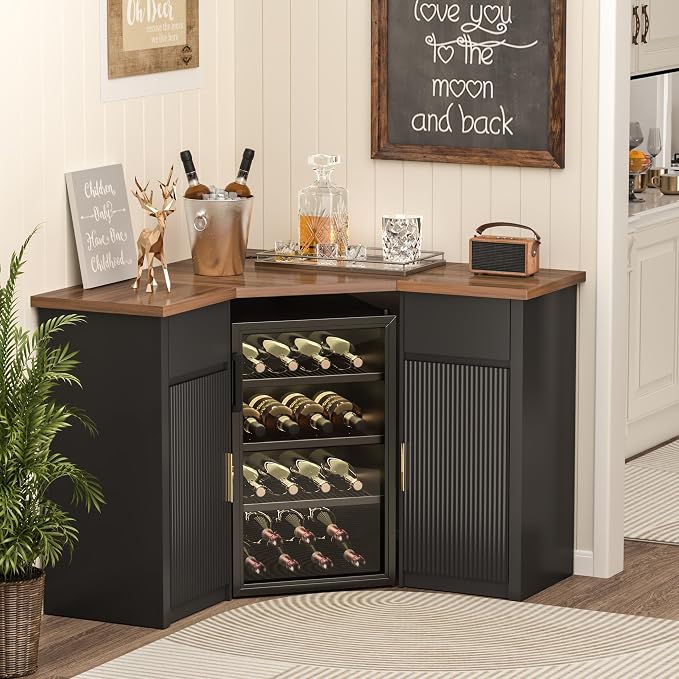 GDLF Corner Bar Cabinet with Fridge Space, Corner Coffee Bar Station with - Image 5
