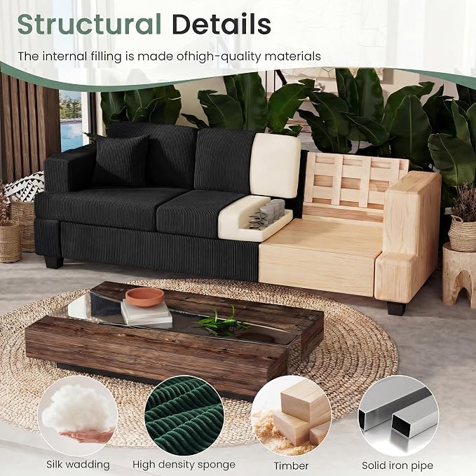 2 Pieces Corduroy Couch Set for Living Room, Deep Seat Floor Couch for Bedroom - Image 7