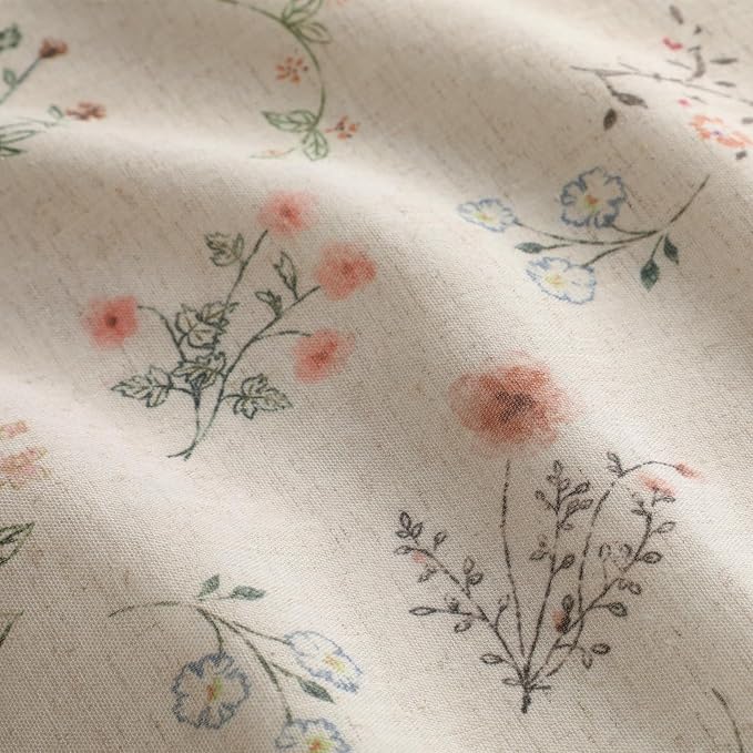 Boho Floral 100% Blackout Curtains 90 Inch Length 2 Panels Set, Linen Texture - Image 2