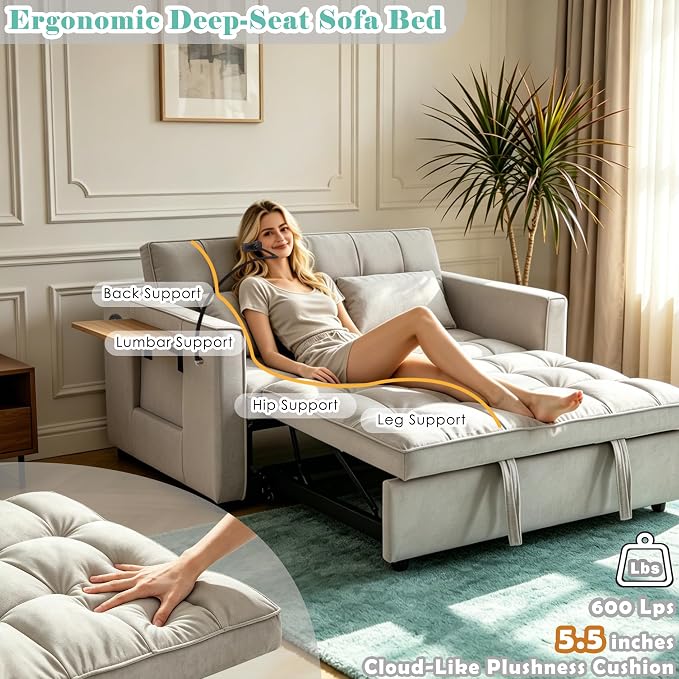 70” 3-in-1 Convertible Sofa Bed Couch - Image 4