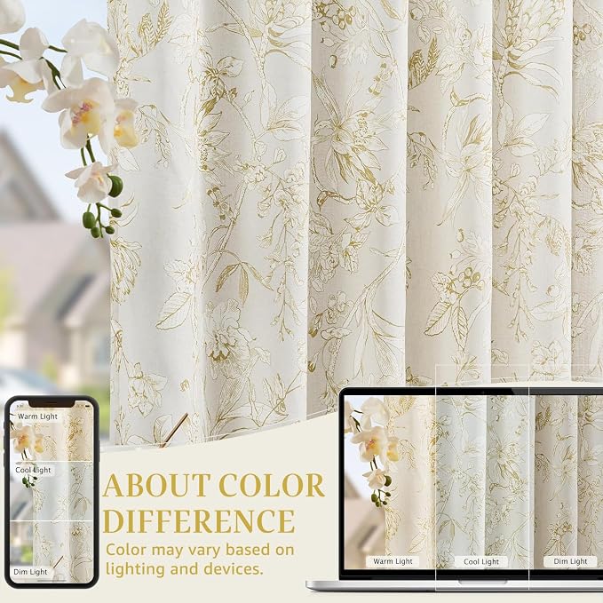 jinchan Floral Curtains 108 Inch Length Mustard Yellow Flower Linen Farmhouse - Image 6